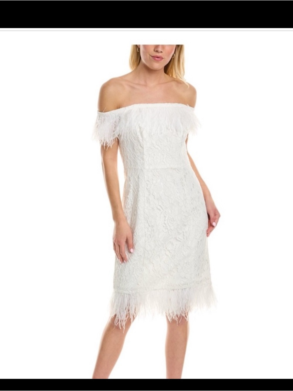 NWT Aidan Mattox Off-Shoulder Feather Trim Lace Dress